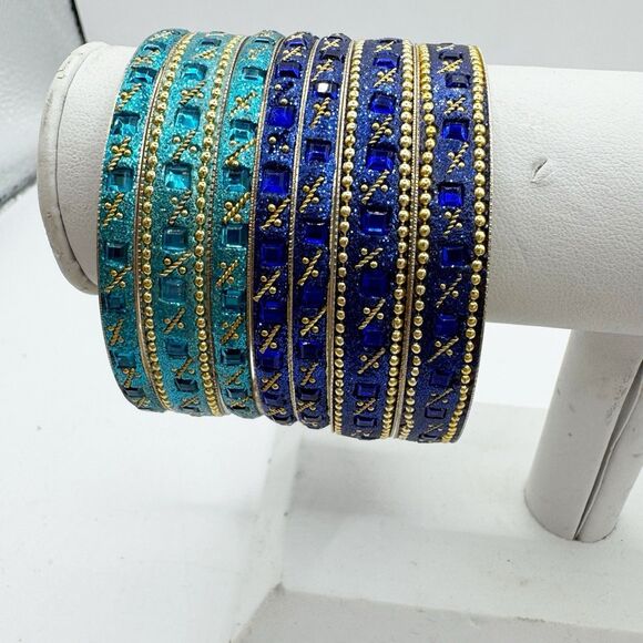 Set Of 8 Traditional Indian Bollywood Style Bangle Bracelets Bridal Wedding - Picture 8 of 13